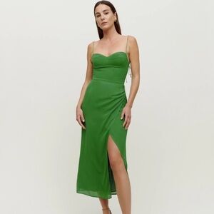 Reformation Green Midi Dress with Spaghetti Straps